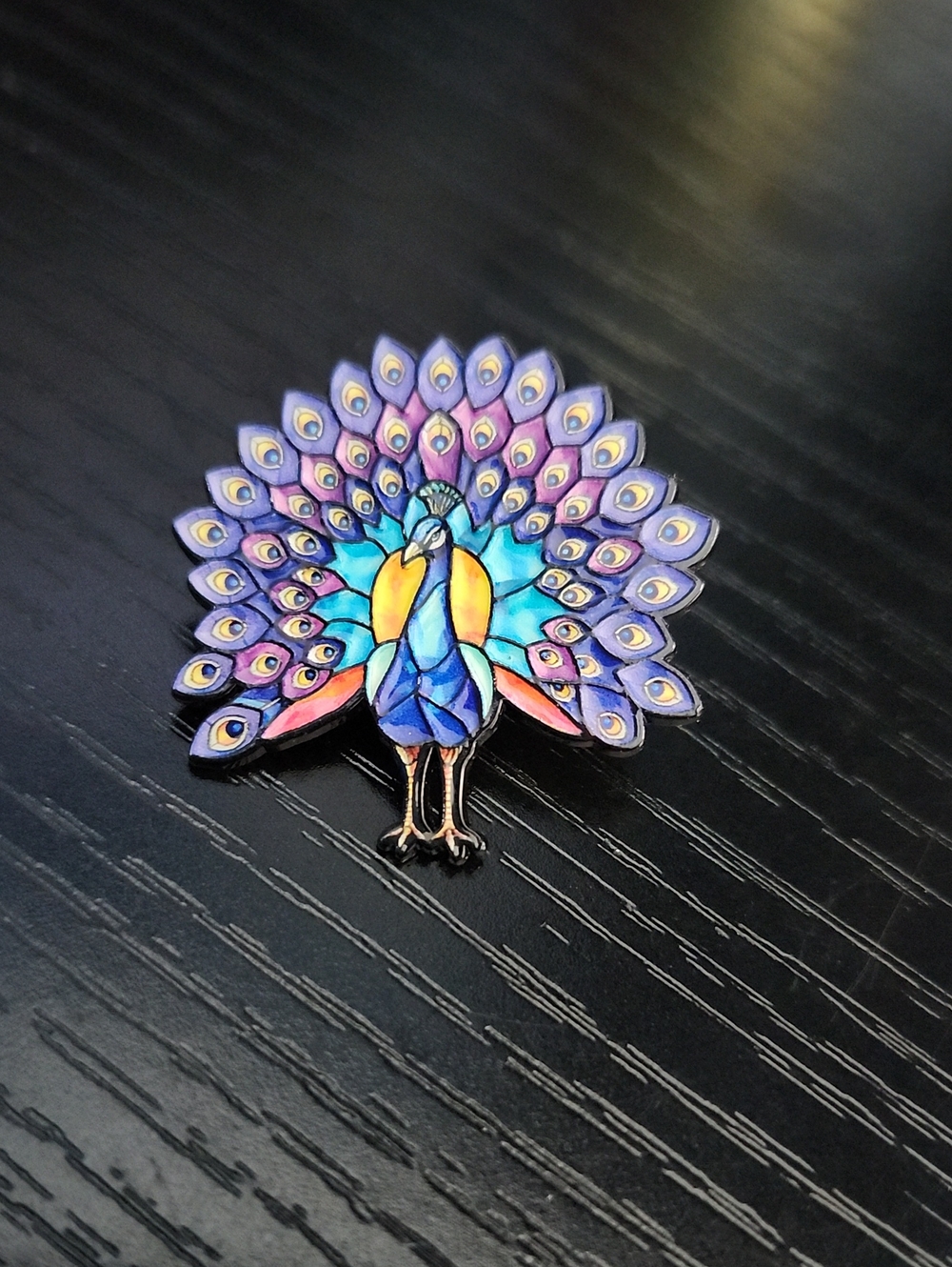 Vibrant Peacock Enamel Pin - Purple & Blue